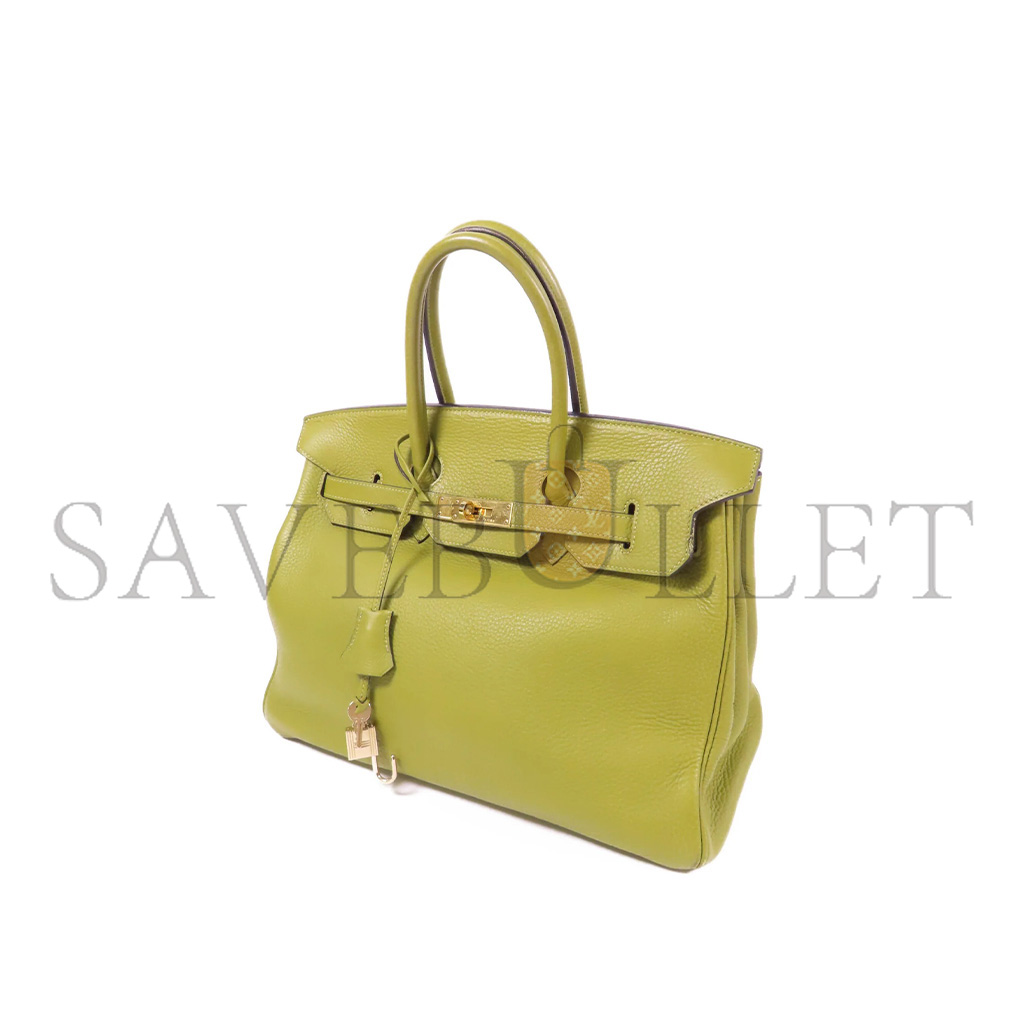 HERMES MASTER CLEMENCE LEATHER BIRKIN 30 WITH GOLD BUCKLE VERT ANIS HANDBAG (30*23*15cm)